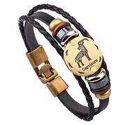 Men's Braided Leather Bracelet Black Handmade Zodiac Wristband Vegetable Tanned Capricorn Mens Jewellery With Pouch Birthday Gifts For Boyfriend Best Friend