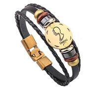 Men's Braided Leather Bracelet Black Handmade Zodiac Wristband Vegetable Tanned Gemini Mens Jewellery With Pouch Birthday Gifts For Boyfriend Best Friend