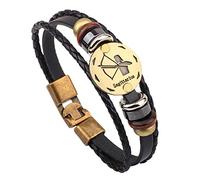 Men's Braided Leather Bracelet Black Handmade Zodiac Wristband Vegetable Tanned Sagittarius Mens Jewellery With Pouch Birthday Gifts For Boyfriend Best Friend