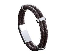 Men's Braided Leather Bracelet Braided Rope Wristband With Magnetic Clasp Double Layer Leather Cord Viking Jewellery Gifts Husband Boyfriend Brown 16.5Cm