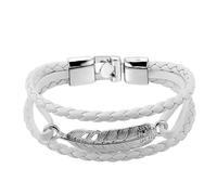 Men's Braided Leather Bracelet Feather Angel Wings Leather Cuff Wristband With Buckle Vintage Stackable Multi-Layer Punk Rock Jewellery For Women Men White+Silver Buckle 21Cm