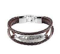 Men's Braided Leather Bracelet Feather Angel Wings Leather Cuff Wristband With Buckle Vintage Stackable Multi-Layer Punk Rock Jewellery For Women Men Brown+Silver Buckle 19Cm