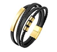Mens Braided Leather Bracelet, Handmade Braided Bangle Wrap Bracelet With Magnetic Clasp Multi Strand Leather Wristband Vintage Wide Cuff Bangle Creative Father Jewelry Golden