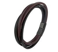 Men'S Braided Leather Bracelet Handmade Multi-Layer Leather Cuff Wristband With Magnetic Clasp Charming Vintage Jewellery For Women Men Brown 21Cm