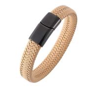 Mens Braided Leather Bracelet, Leather Couples Bracelets With Magnetic Clasp Handmade Braided Bangle Vintage Cuff Bangle Charming Birthday Wristbands For Women Men Brown 17.5Cm