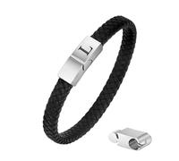 Mens Braided Leather Bracelet, Letter Bangle Engraved Initial A-Z Leather Braided Bracelets With Magnetic Clasp Vintage Cuff Bangle Birthday Jewelry For Father Son Letter L