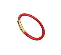 Mens Braided Leather Bracelet, Twist Braided Wristbands Thin Leather Couples Bracelets Charming Vintage Cuff Bangle Father Jewelry For Birthday Red+Golden Buckle 20Cm
