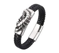 Men's Braided Leather Bracelet, Zodiac Scorpio Wristband Black Black Magnetic Clasp Leather Bracelet Handmade Braided Cuff Bangle Birthday Gifts For Him Boyfriend Best Friend Men