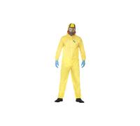 Smiffys Breaking Bad Costume in Yellow for Adults, Hazmat Suit, Latex Mask, Gloves, and Goatee, Officially Licensed, Channel Your Inner Heisenberg, Perfect for Stag and Hen Nights