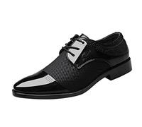 Men's Breathable Business Formal Leather Shoes - Lightweight Breathable Office Working Shoes Patent Adjustable Elastic Lace Up Leather Shoes Pointed Toe Comfortable Fit Anti Slip Leather Shoes