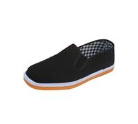 Mens Breathable Fabric Shoes, Mesh Breathable Flat Bottom Shoes Lightweight Casual Cloth Footwear Slip On Slid Color Work Shoe Anti-Slip Hiking Footwear Popular Trendy Lounge Shoe Black
