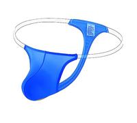 Men's Breathable G String T Back Thong Male Pouch Ice Silk Underwear Bulge Brief Lingerie with Sheer Waist Belt (Blue,L)
