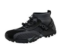 Mens Breathable Hiking Shoes Mens Knit Shoes High Tops Trekking Trainers Mesh Mountaineering Trainers Lightweight Walking Sneakers For Stability & Grip Slip On Sport Sneakers With Adjustable Laces