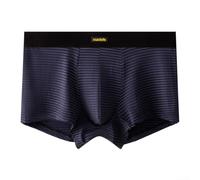 Men's Breathable Ice Silk Striped Boxershorts with Mid Rise Waist and U Pouch, Elastic Fabric Trunks Underpants Underwear Providing Close Fit (L Blue)
