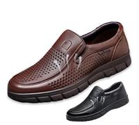 Men's Breathable Leather Shoes Perforated Business Casual Sandals, Soft Anti-Slip Sole | Office-Appropriate Summer Loafers, Comfortable Dad Shoes for Walking Orthopedic Support for Seniors(Coffee,7 UK