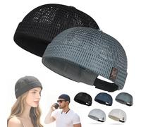 Men's Breathable Mesh Brimless Hat,Summer Cooling Skull Cap,Adjustable Docker Hat,Lightweight Street Brimless Caps for All (2G)