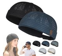 Men's Breathable Mesh Brimless Hat,Summer Cooling Skull Cap,Adjustable Docker Hat,Lightweight Street Brimless Caps for All (2F)