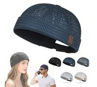 Men's Breathable Mesh Brimless Hat,Summer Cooling Skull Cap,Adjustable Docker Hat,Lightweight Street Brimless Caps for All (Navy Blue)