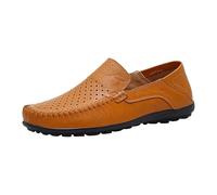 Mens Breathable Mesh Loafers Orthopedic Flat Leather Formal Dress Shoes Men Casual Slip on Business Boat Trainers Wide Fit Arch Support Suits Party Loafer Driving Footwear (Yellow, 7.5)