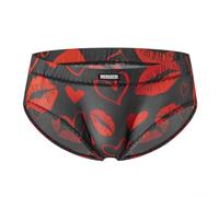 Men's Breathable Mesh Printed Briefs Underwear Low Rise See Through Design for Comfortable Fit (M Black)