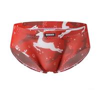 Men's Breathable Mesh Printed Briefs Underwear Low Rise See Through Design for Comfortable Fit (M Red)