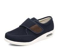 Men's Breathable Mesh Walking Shoes Adjustable Strap Air Cushion Sole with 3 Pairs Removable Insoles for Wide Feet Swollen Feet, Blue-41 EU