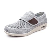 Men's Breathable Mesh Walking Shoes Adjustable Strap Air Cushion Sole with 3 Pairs Removable Insoles for Wide Feet Swollen Feet, Light Gray-39 EU