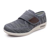 Men's Breathable Mesh Walking Shoes Adjustable Strap Air Cushion Sole with 3 Pairs Removable Insoles for Wide Feet Swollen Feet, Black Gray-48 EU