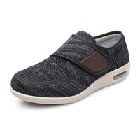Men's Breathable Mesh Walking Shoes Adjustable Strap Air Cushion Sole with 3 Pairs Removable Insoles for Wide Feet Swollen Feet, Dark Gray-43.5 EU