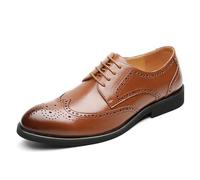Mens Breathable Oxford Dress Shoes Formal Business Lace Up Leather Non Slip Rubber Sole Tuxedo Wedding Party Footwear for Professional and Ceremonial Events(Marrone,7.5 UK)