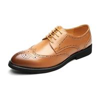 Mens Breathable Oxford Dress Shoes Formal Business Lace Up Leather Non Slip Rubber Sole Tuxedo Wedding Party Footwear for Professional and Ceremonial Events(Giallo,6 UK)