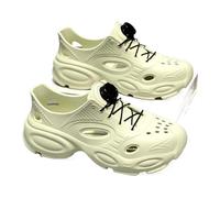 Men's Breathable Perforated Sandals, 5cm Thick Sole Cloud Slides, Rotary Buckle Lace Up Casual Shoes for Driving Outdoor Summer(Green,8 UK)