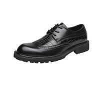 Mens Breathable Platform Oxfords Formal Business Height Increasing Lace Up Leather Shoes Fashionable Wear-Resistant Casual Brogue(Negro,9 UK)