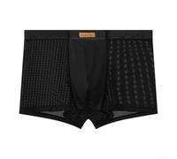 Men's Breathable Underwear Mesh Texture - Comfortable Boxer Briefs with Support Pouch - Solid Colours L-3XL(Black 3XL)