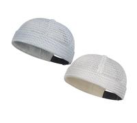 Men's Breathablebrimless Docker Hat, Lightweight, Breathable, Large-Mesh, Brimless Hat for Outdoor Activities Such as Cycling and Walking (Light Gray+White)
