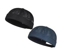 Men's Breathablebrimless Docker Hat, Lightweight, Breathable, Large-Mesh, Brimless Hat for Outdoor Activities Such as Cycling and Walking (Black+Navy Blue)