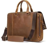 Men's Briefcase Business Tote Computer Bag Crazy Horse Leather Crossbody Shoulder Bag(Brown)