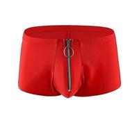 men's briefs - Men's Fitted Boxer Hipsters Soft Antibacterial Pants Long Leg Boxers Shorts Trunks with Fly Mesh Underpants Soft Boxer Briefs Underwear Trunks Red