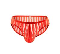 Men's Briefs Sexy Interstrip Breathable Striped Sheer Mesh Briefs Supportive Mens Briefs (Orange, L)