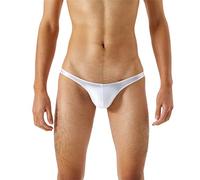 Mens Briefs Sexy Metallic Underwear Y Fronts Bulge Pouch Thongs High Cut G String Seamless Slips Slim Fit Lingerie UK Hipster Knickers with Wide Elastic Waistand White