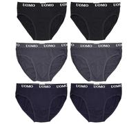 Mens Briefs, Soft Cotton Underwear, Classic Sport Mens Underpants, Pack of 6, Multicoloured, 2 Blacks, 2 Blues, 2 Greys, XXXXX-Large
