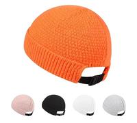 Mens Brimless Hats Docker Beanie Skull Caps Unisex Winter Warm Beanie Adjustable Leather Buckle Street, A~Orange, 7-7.25