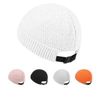 Mens Brimless Hats Docker Beanie Skull Caps Unisex Winter Warm Beanie Adjustable Leather Buckle Street, A~white, 7-7.25
