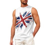 Men's British Flag Vest Gym Exercise Tank Top Summer Sleeveless T-Shirt (UK, Alpha, 5XL, Regular, Regular, White2)