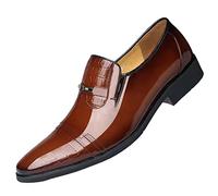 Men's British Splicing Business Casual Shoes with Lacquered Leather Upper for Sophisticated Gentlemen (Brown, 7.5)