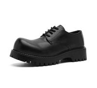 Men's British Style Thick Sole Work Shoes Low Top Oxford Fashion Trend Shoes, Black, 9.5 US