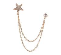 Men's Brooch Pin Five Pointed Star Tassel Collar Chains for Party Coat Dance Golden