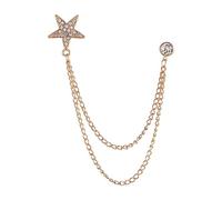 Men's Brooch Pin Five Pointed Star Tassel Collar Chains for Party Coat Dance Golden