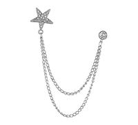 Men's Brooch Pin Five Pointed Star Tassel Collar Chains for Party Coat Dance Silvery