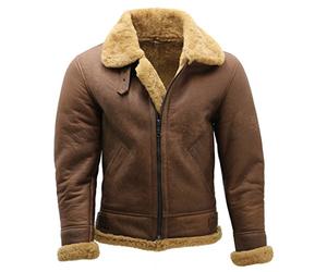 Men's Brown B3 Shearling Sheepskin WW 2 Bomber Leather Flying Aviator Jacket